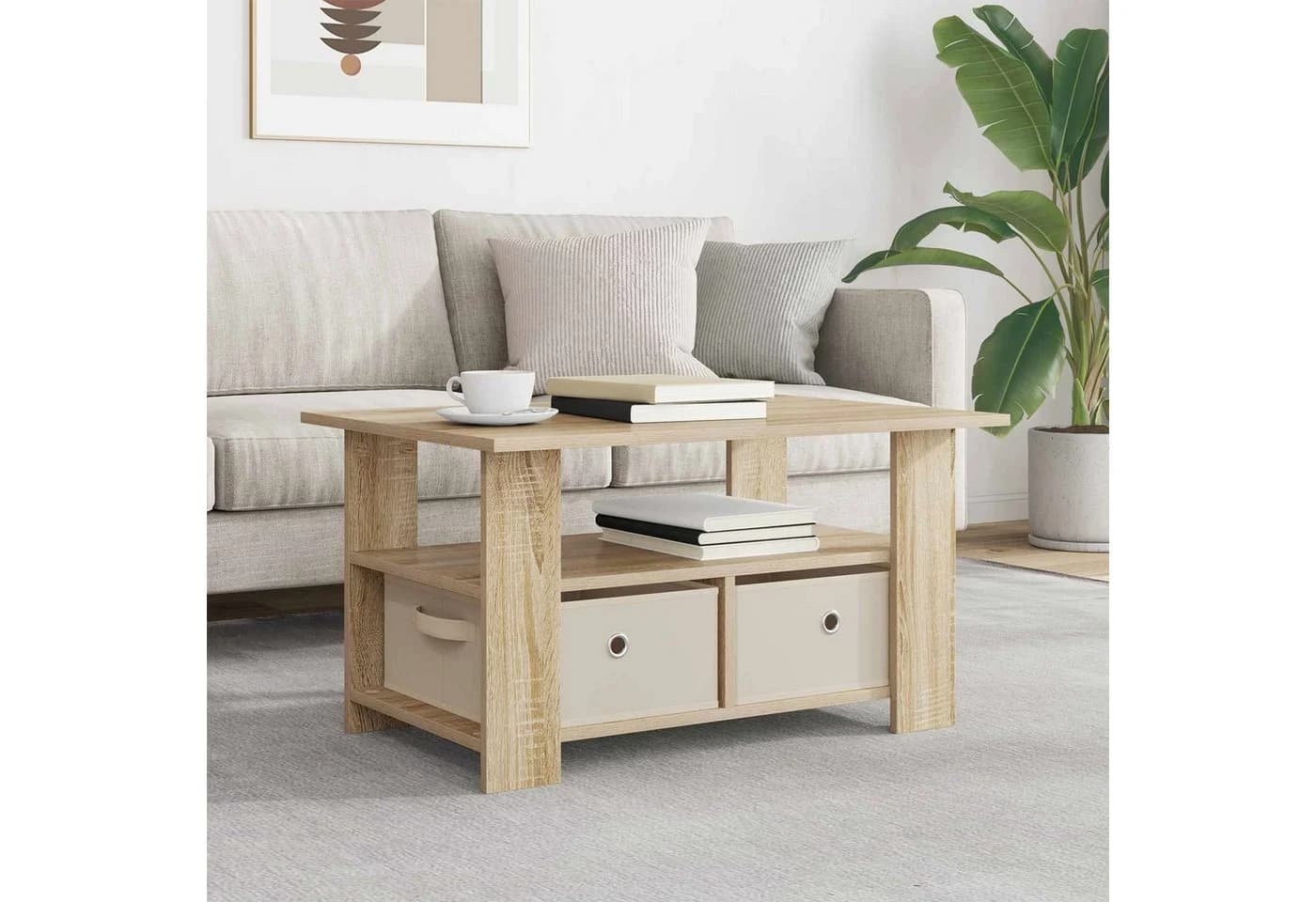 vidaXL Couchtisch Sonoma-Eiche mit Schubladen und Regal