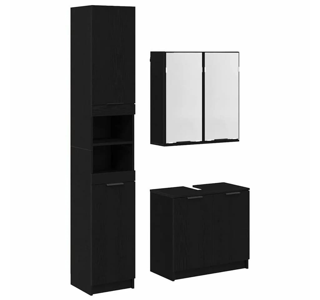 vidaXL Badezimmer-Set 3-tlg. Schwarz Eichen-Optik Holzwerkstoff - Bild 2