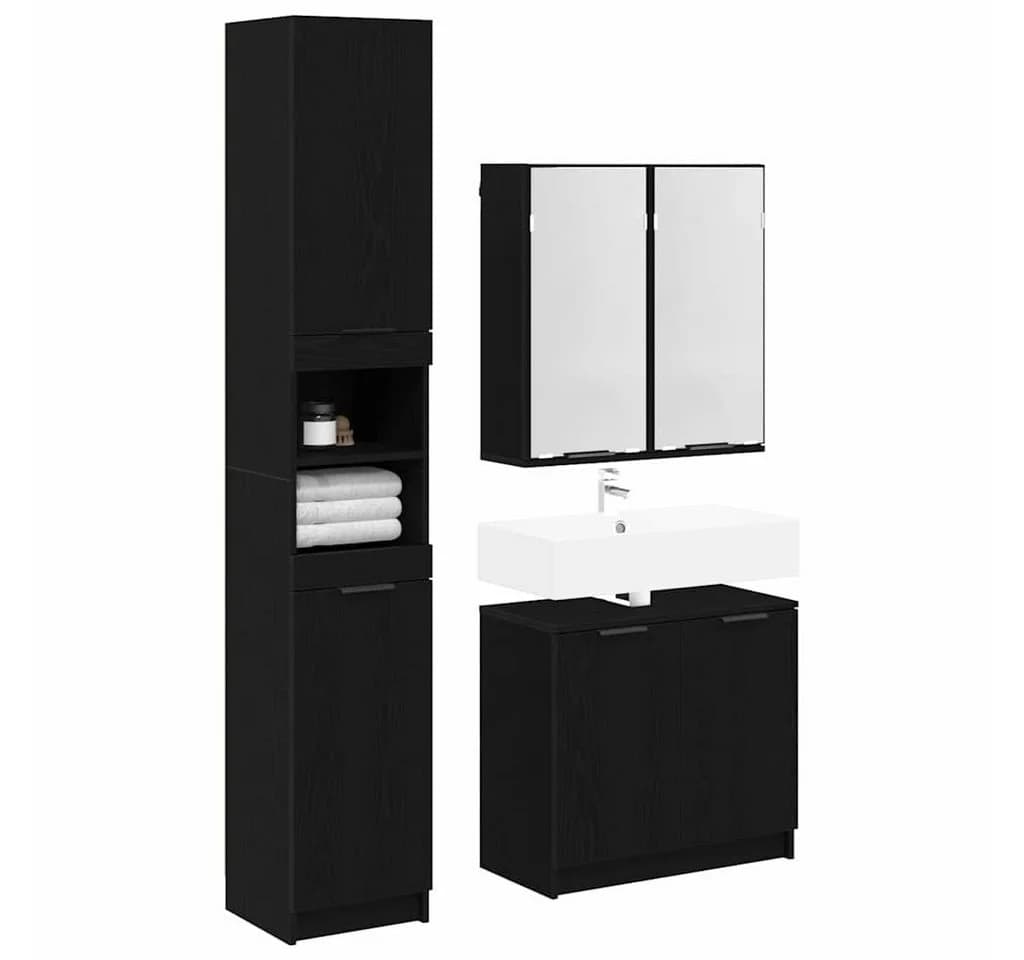vidaXL Badezimmer-Set 3-tlg. Schwarz Eichen-Optik Holzwerkstoff - Bild 3