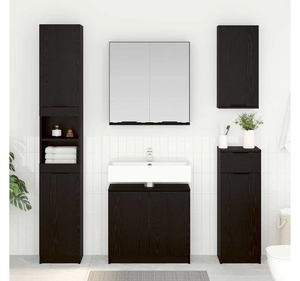 vidaXL Badezimmer-Set 2-tlg. Schwarz Holzwerkstoff