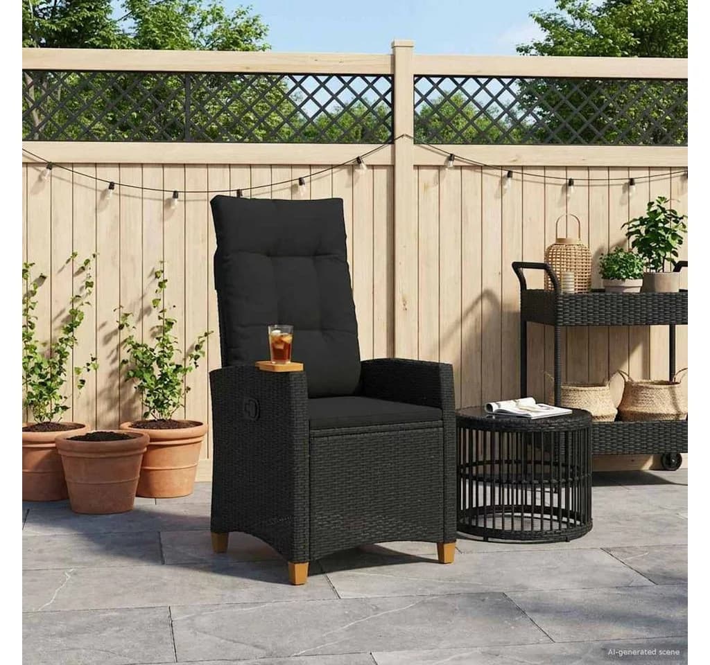 vidaXL Gartenstuhl Liegestuhl Schwarz Poly-Rattan - Bild 3
