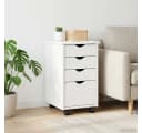 vidaXL Rollschrank Weiß Massivholz 4 Schubladen Rollen Bild 3