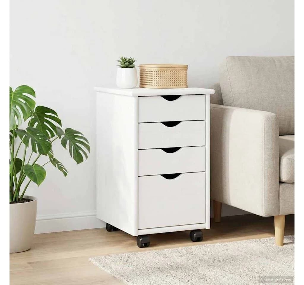 vidaXL Rollschrank Weiß Massivholz 4 Schubladen Rollen - Bild 3