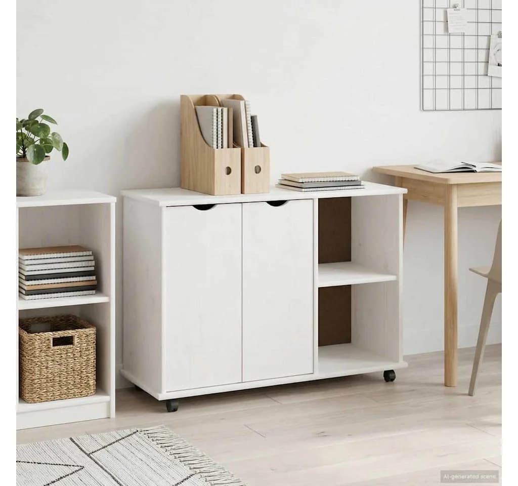 vidaXL Rollcontainer Weiß Massivholz Kiefer Mit Rollen