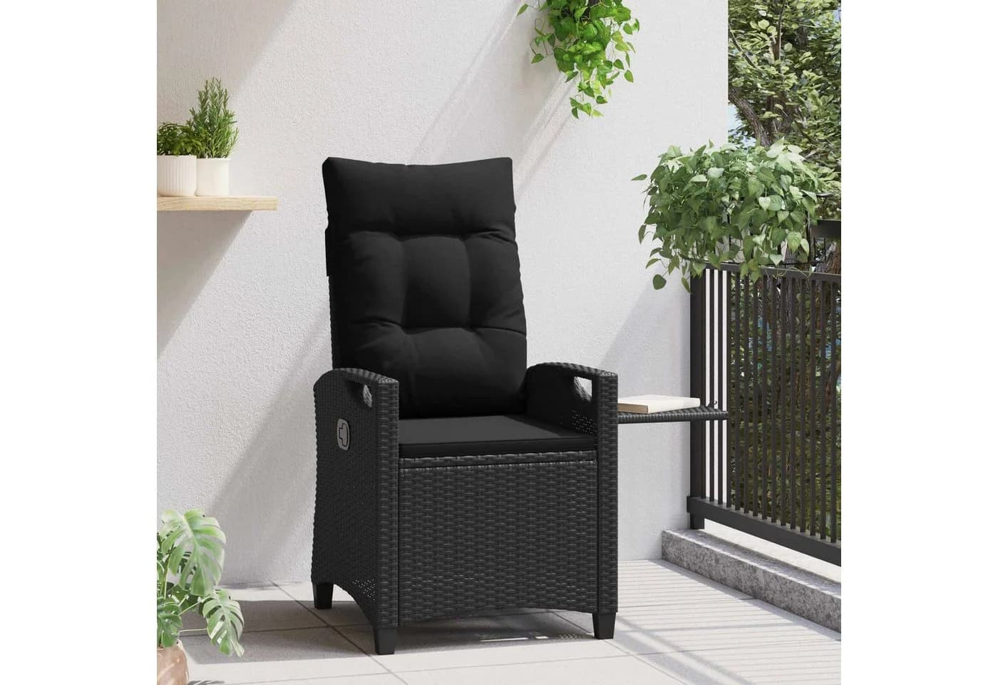 vidaXL Verstellbarer Gartenstuhl mit Klapptisch Schwarz Poly-Rattan - Bild 4
