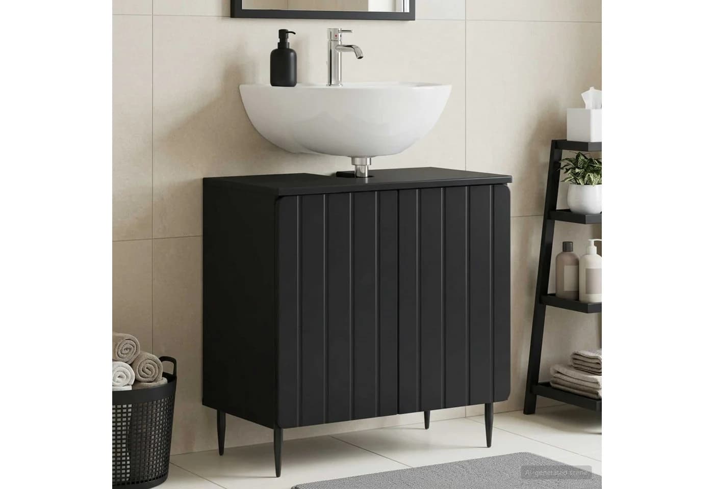 vidaXL Waschbeckenunterschrank ZWOLLE Schwarz Modern
