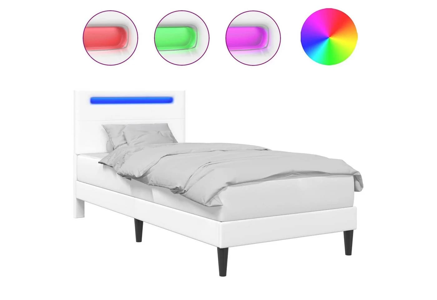 vidaXL Bettrahmen mit LED-Lichtleisten Weiß Kunstleder - Bild 2