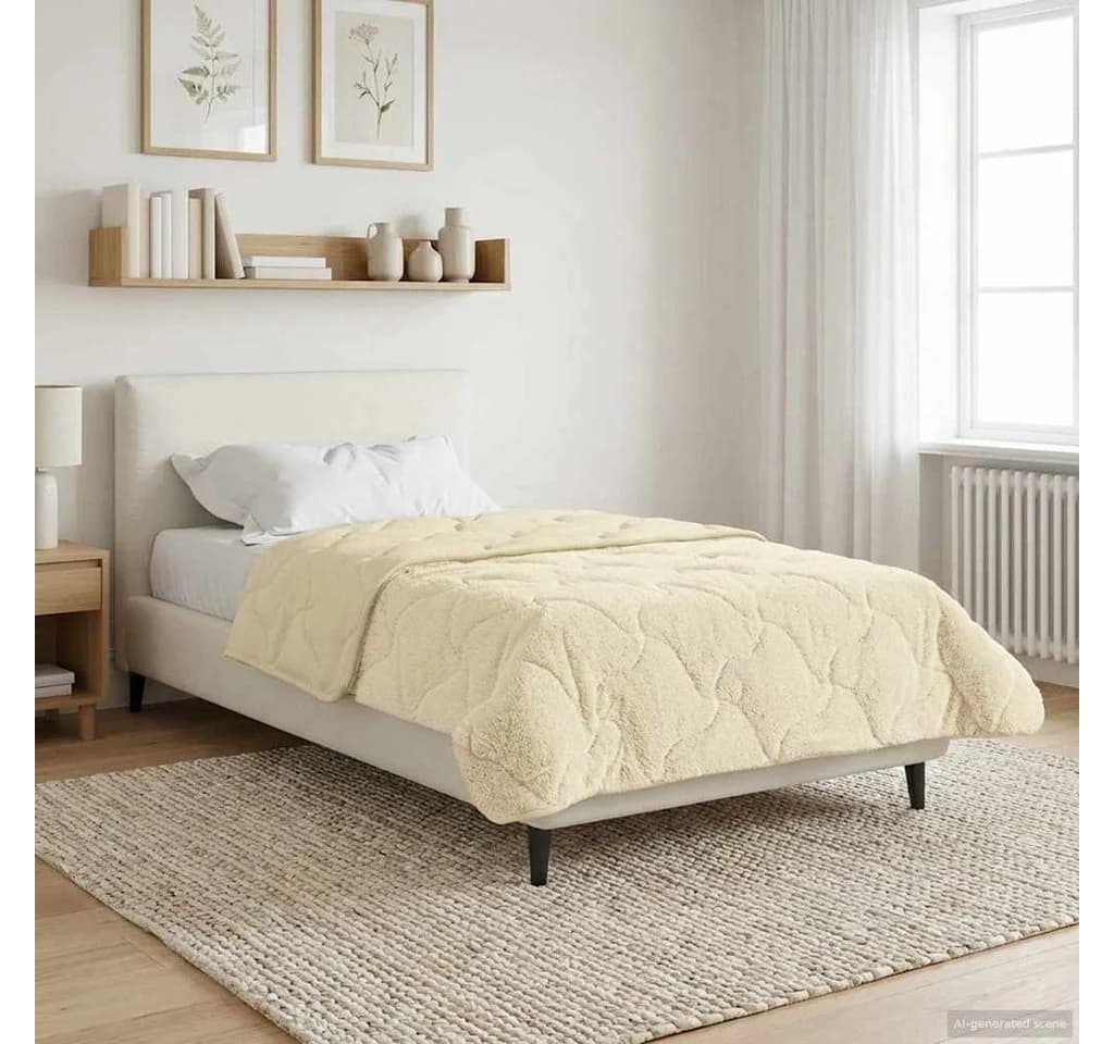 vidaXL Winterbettdecke Creme Atmungsaktiv Mikrofaser Teddyfleece