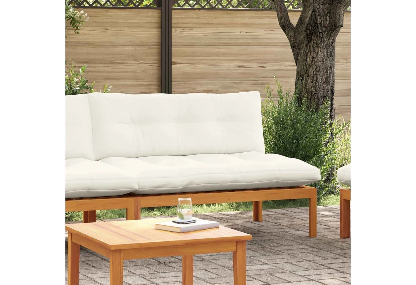 vidaXL Garten Mittelssofa Akazienholz Braun/Weiß mit Kissen - Bild 3