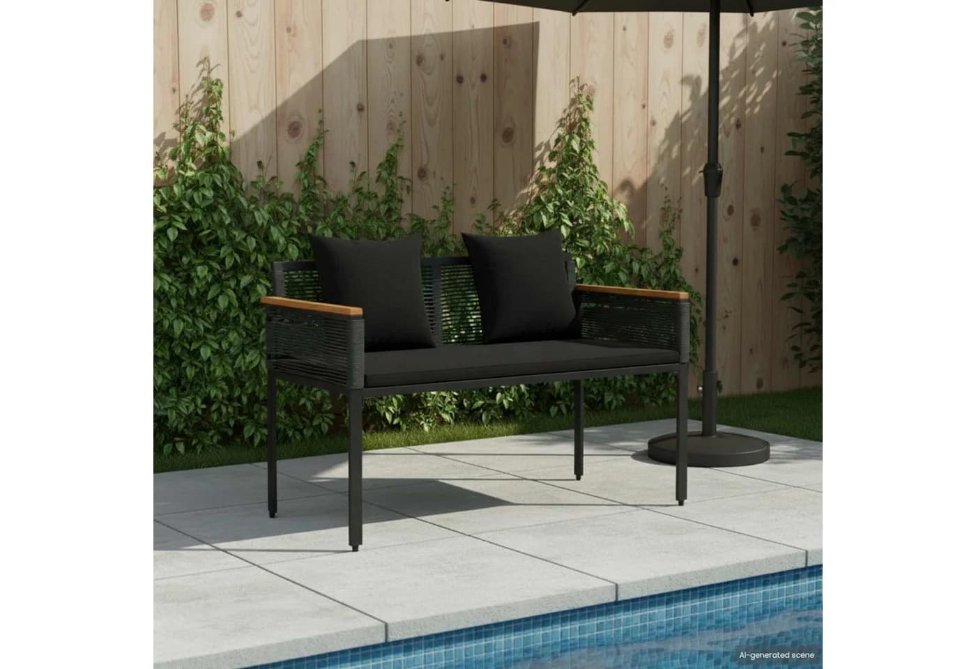vidaXL Gartenbank Outdoor Schwarz Poly-Rattan mit Kissen