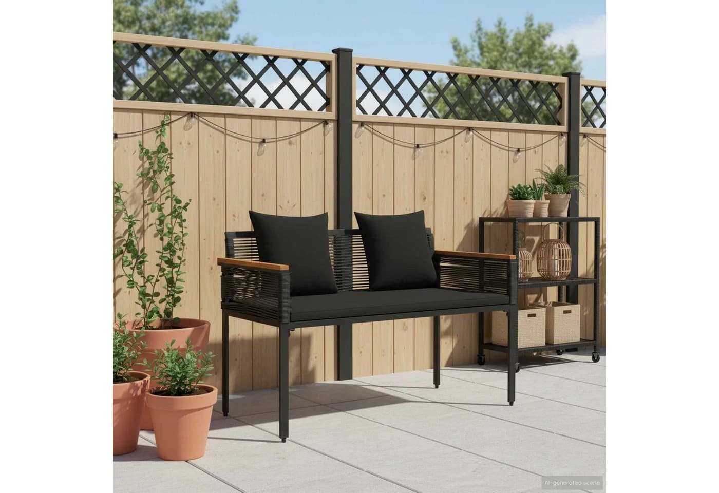 vidaXL Gartenbank Outdoor Schwarz Poly-Rattan mit Kissen - Bild 3