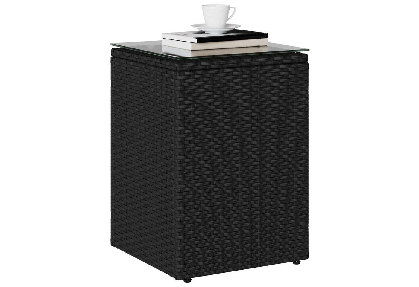 vidaXL Beistelltisch Schwarz Poly-Rattan mit Glasplatte - Bild 3