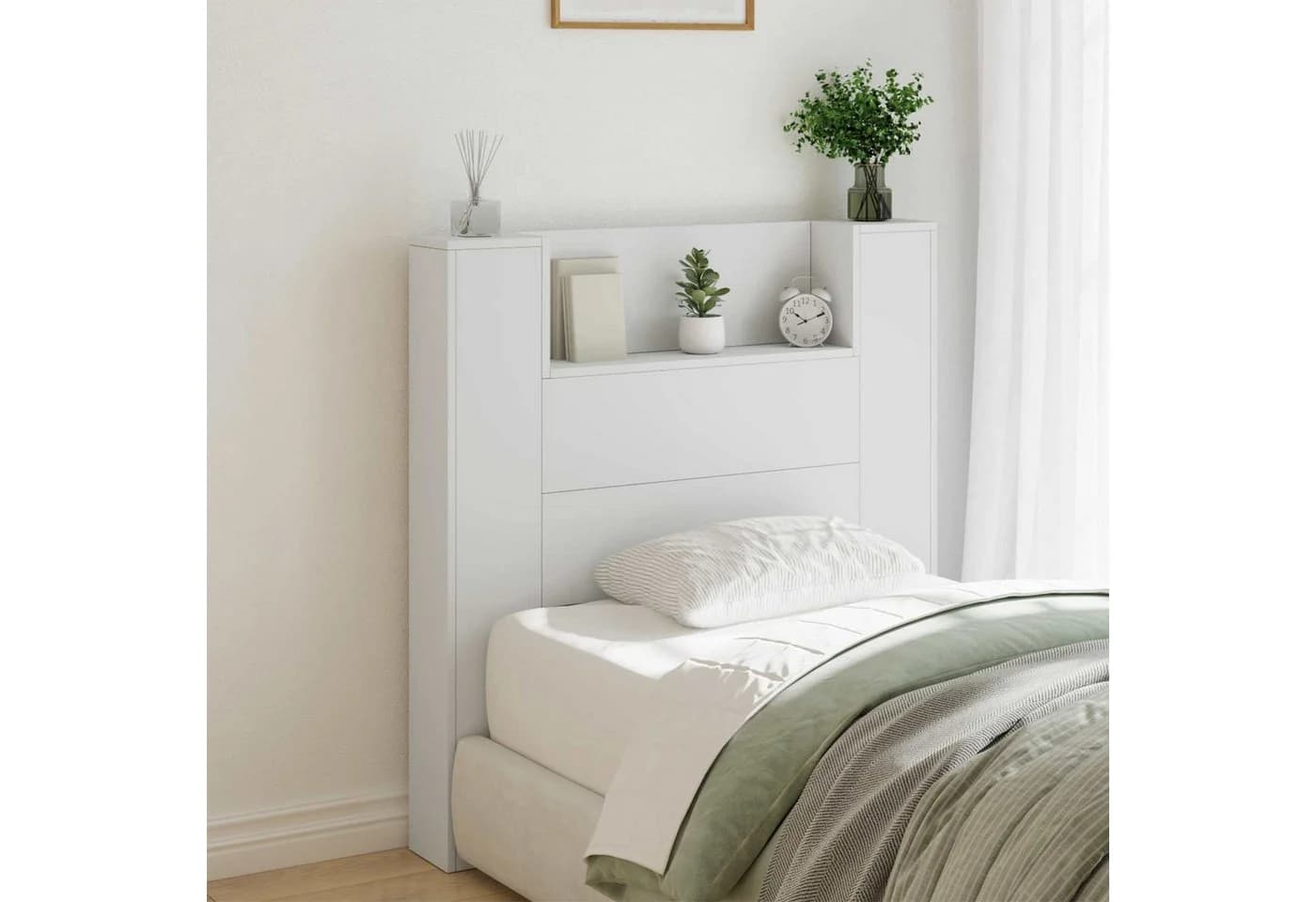 vidaXL Bett Kopfteil Weiß mit LED und Stauraum