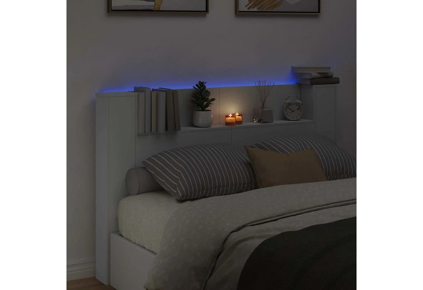 vidaXL Stauraum-Kopfteil mit LED-Beleuchtung Weiß Holzwerkstoff - Bild 4