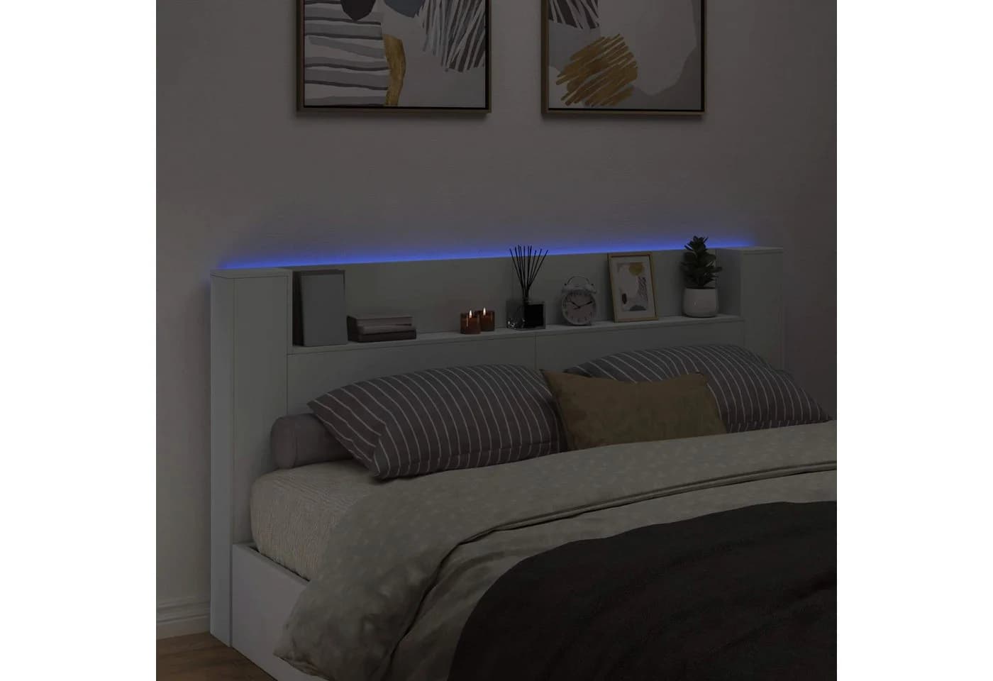 vidaXL Bett Kopfteil Weiß mit LED und Regal - Bild 4