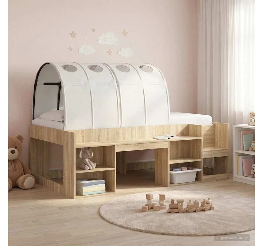 vidaXL Bettunnel 2-tlg. Weiß Polyester Modernes Design