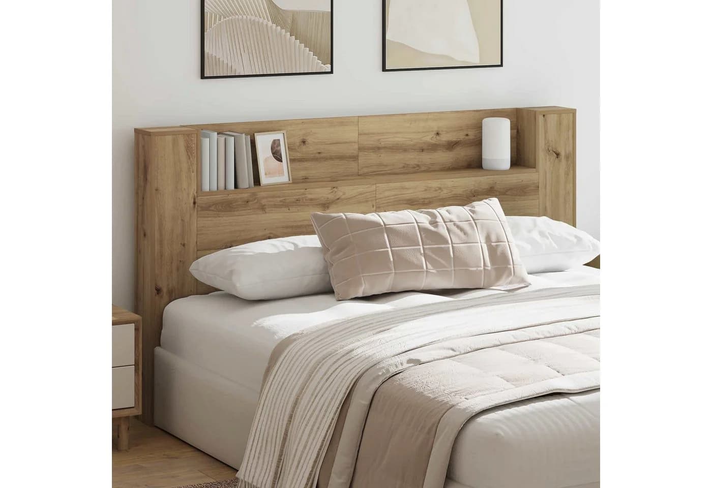 vidaXL Bett Kopfteil-Schrank mit LED Artisan-Eiche Holzwerkstoff