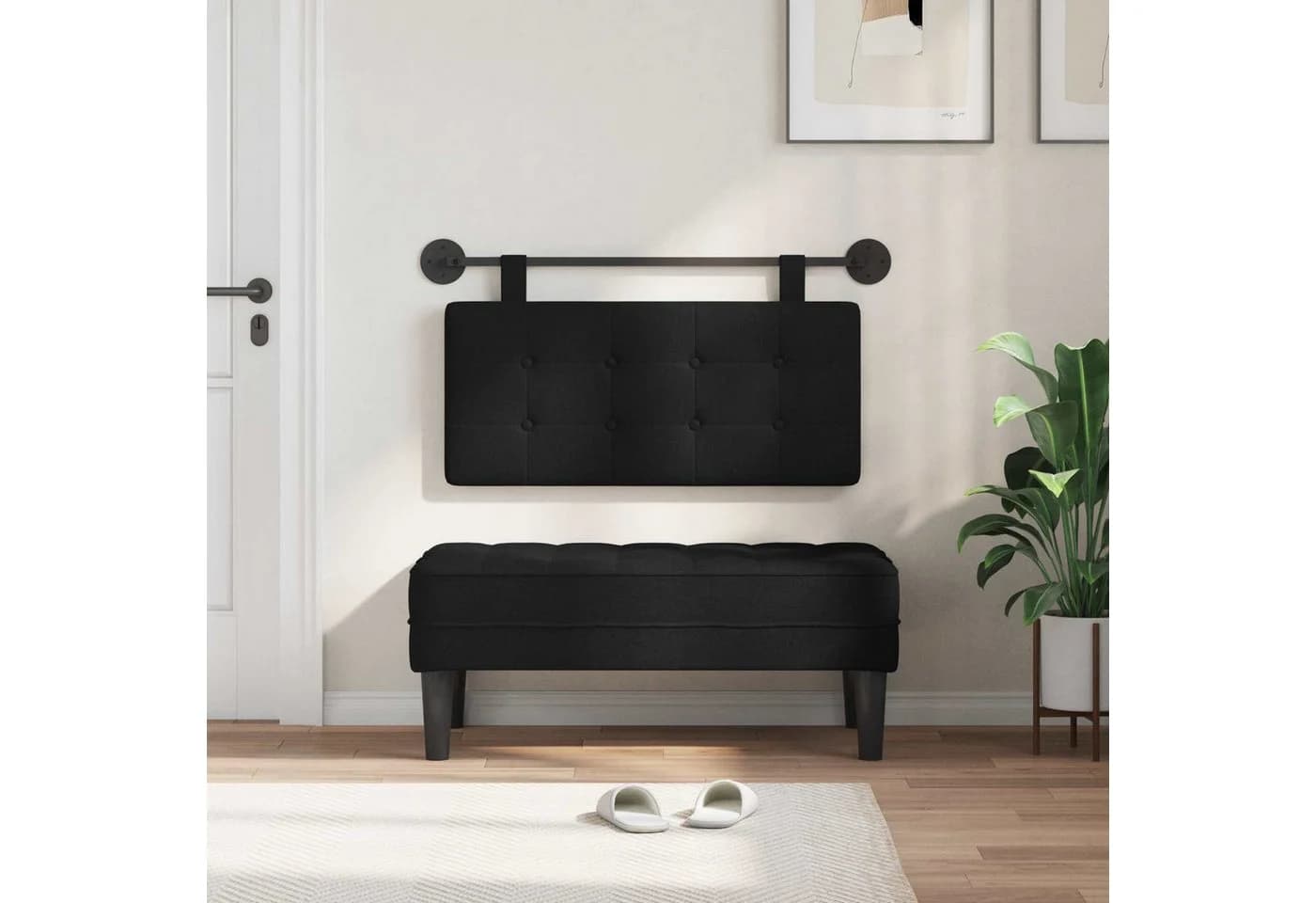 vidaXL Hängendes Kopfteil Stoff Schwarz 100x55x5 cm - Bild 3