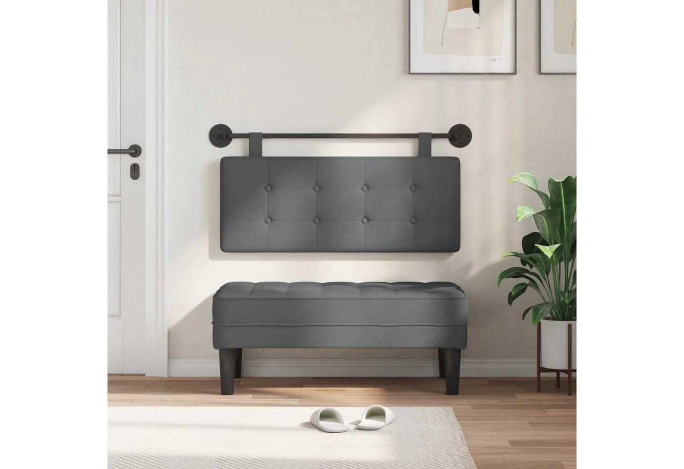 vidaXL Hängendes Kopfteil Grau 110x55 cm Stoff - Bild 3