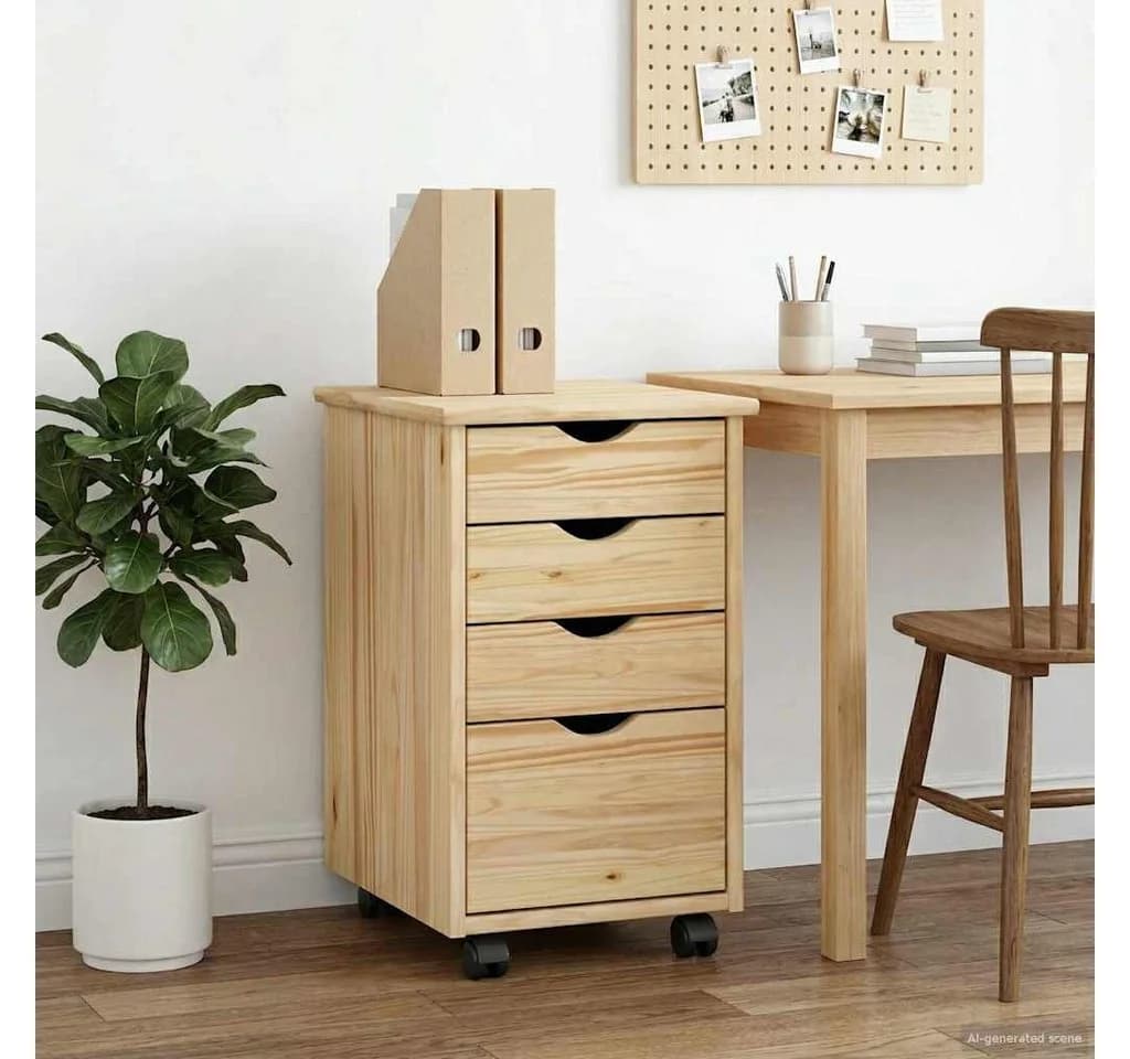 vidaXL Rollcontainer Braun Massives Kiefernholz 4 Schubladen