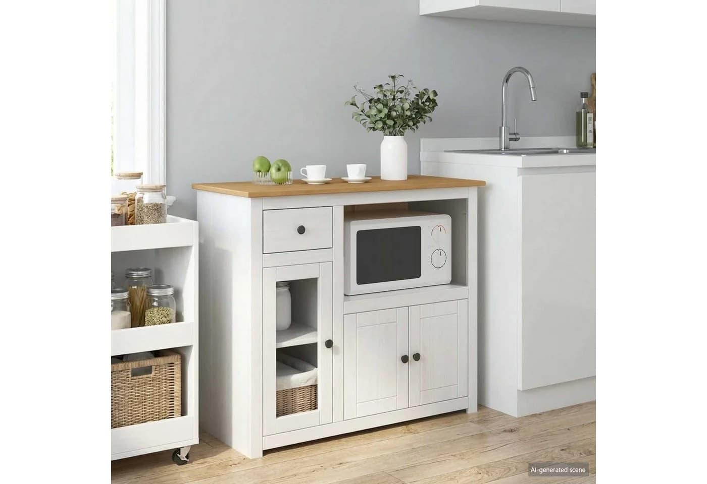 vidaXL Kücheninsel Mikrowellen-Sideboard PANAMA Weiß Honigwachs Massiv-Kiefer
