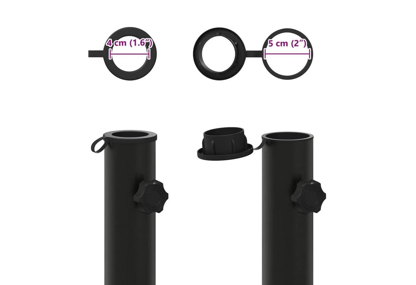 vidaXL Schirmhalter Schwarz Eisen für 40-50 mm Stangen - Bild 5