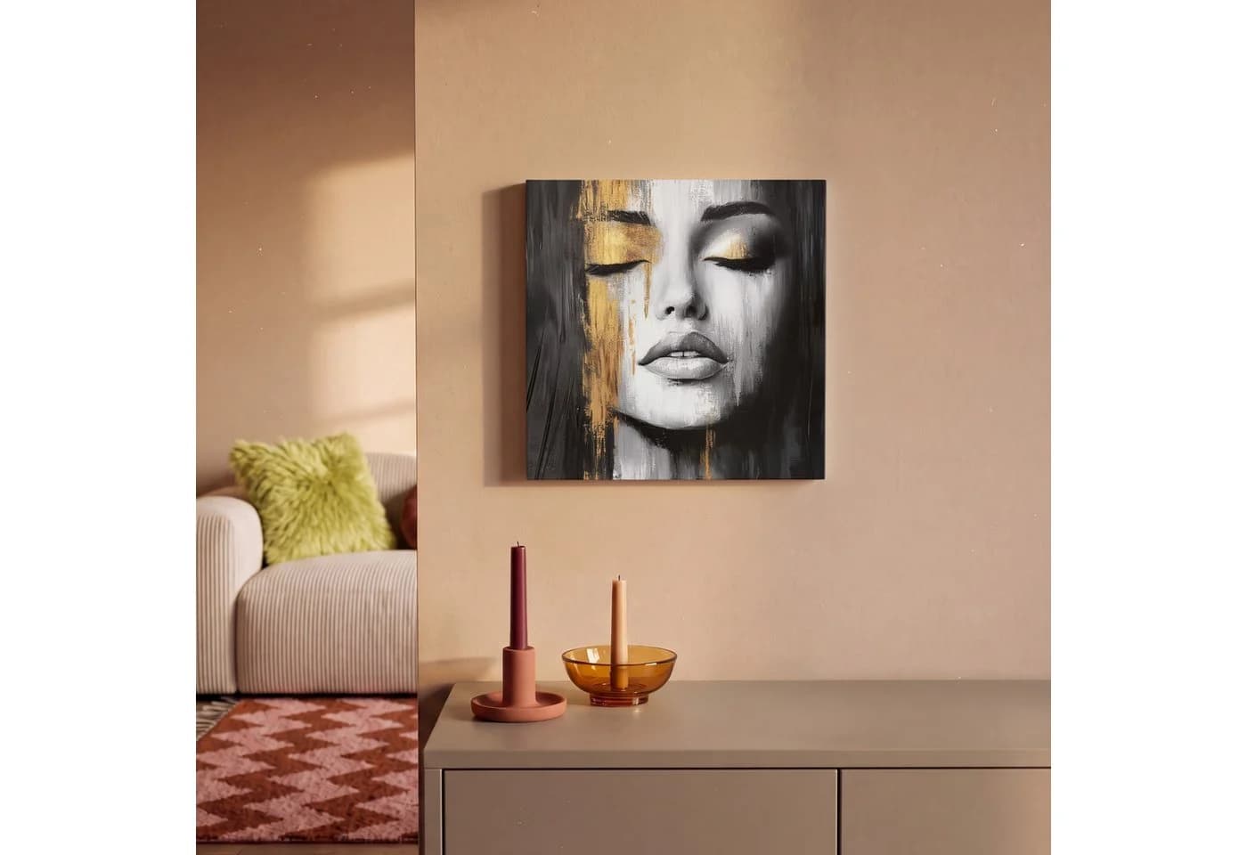 OneMillionCanvasses® Leinwandbild Frau Abstrakt Schwarz-Weiß Gold