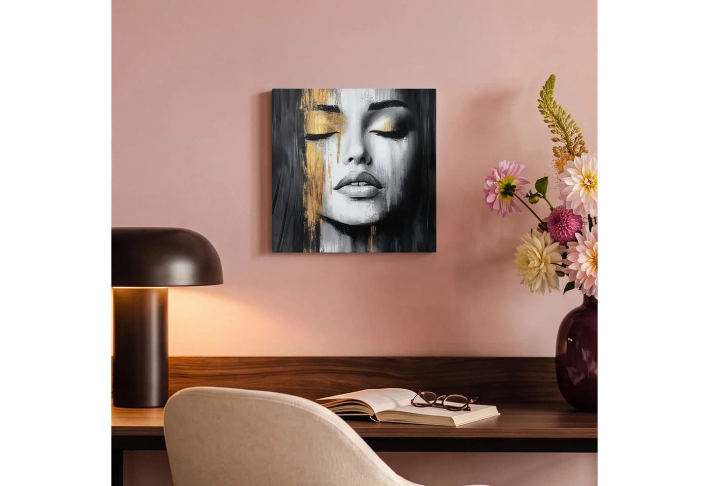 OneMillionCanvasses® Leinwandbild Frau Abstrakt Schwarz-Weiß Gold - Bild 4