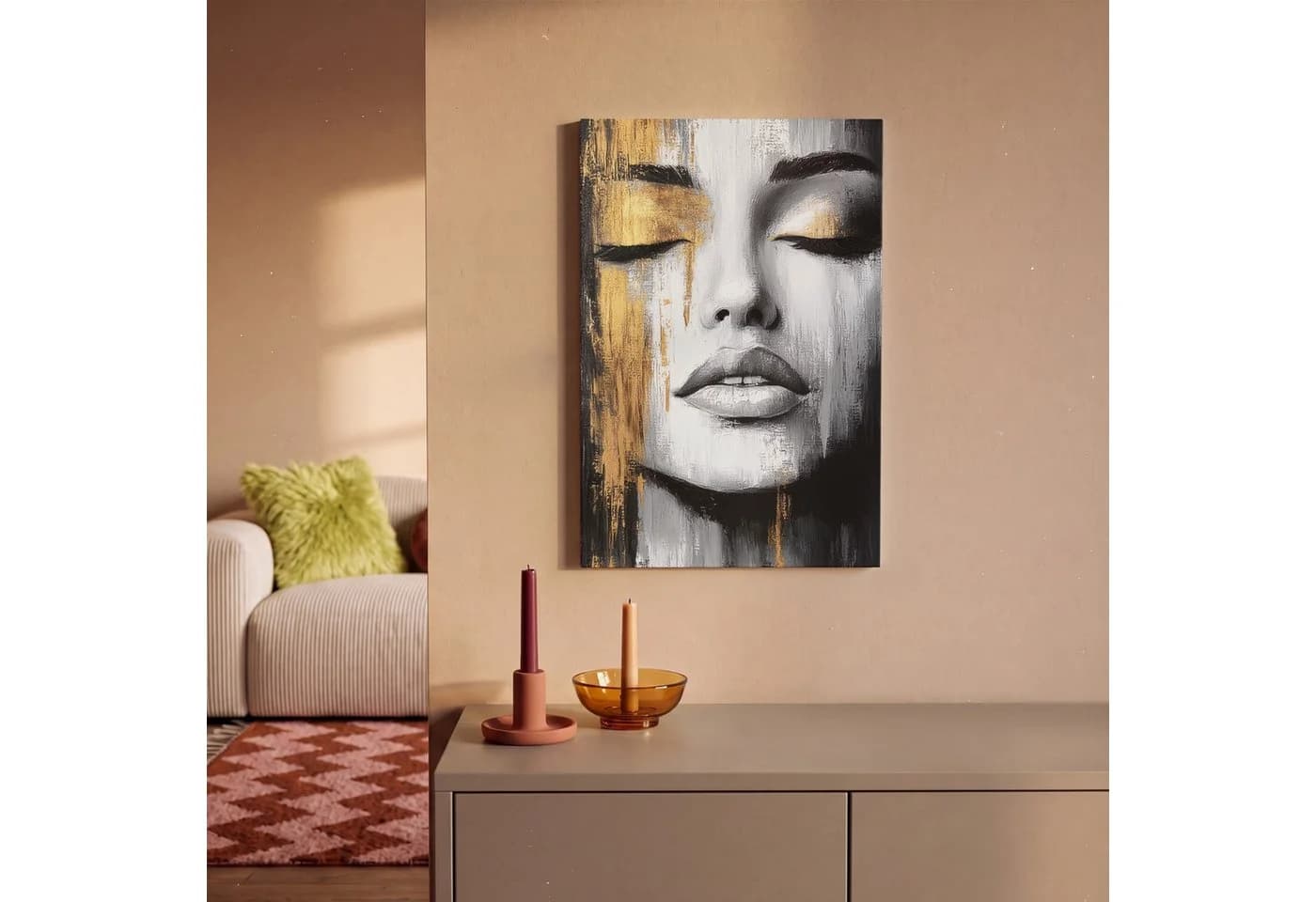 OneMillionCanvasses® Leinwandbild Gesicht - Frau - Pinselstriche - Abstrakt, Fotodruck Leinwand Canvas Wandbild Wanddekoration