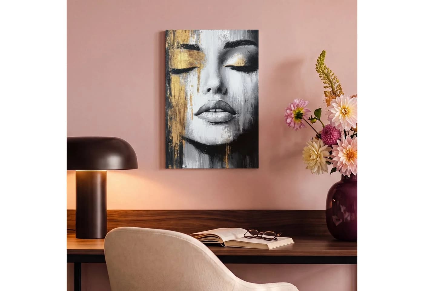 OneMillionCanvasses® Leinwandbild Gesicht - Frau - Pinselstriche - Abstrakt, Fotodruck Leinwand Canvas Wandbild Wanddekoration - Bild 4