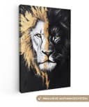 OneMillionCanvasses® Leinwandbild Löwe Split Schwarz Weiß Gold Bild 2