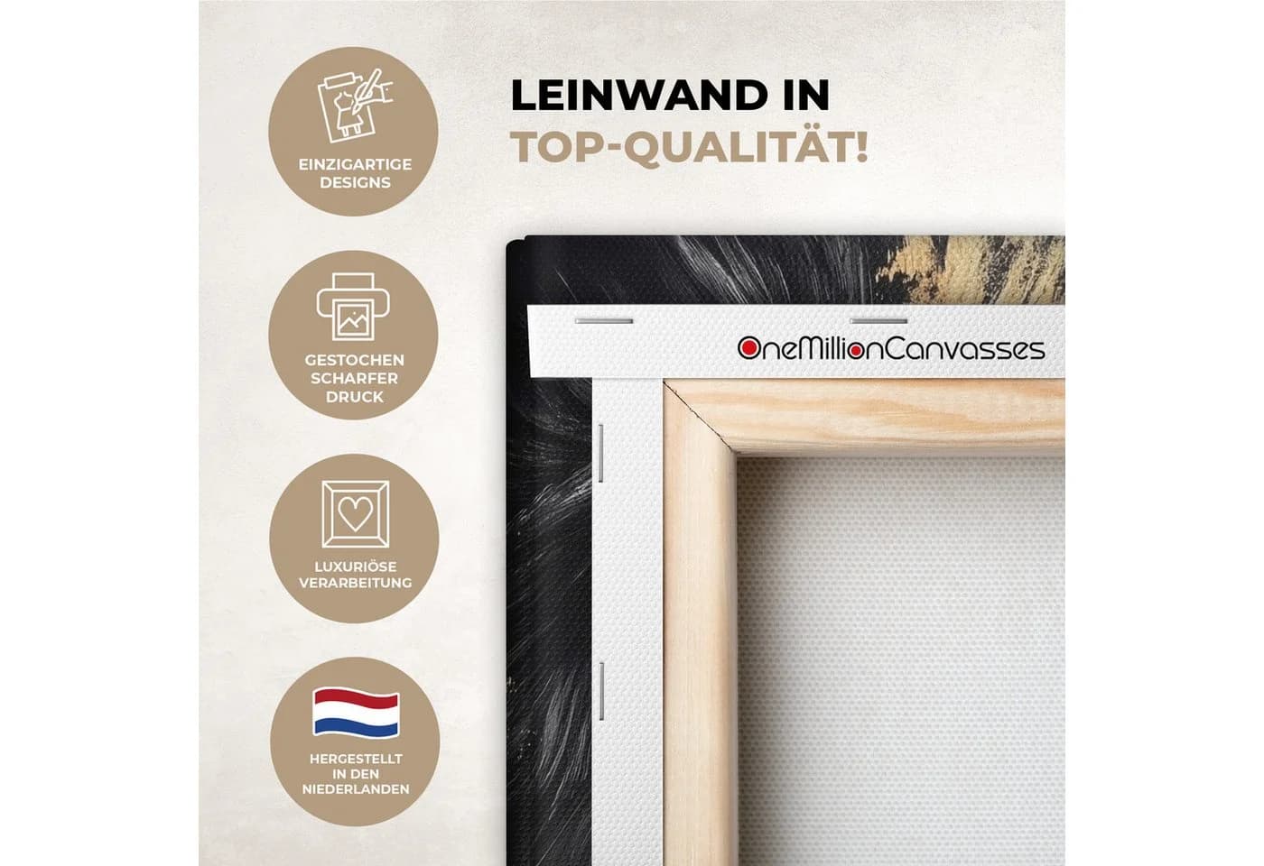 OneMillionCanvasses® Leinwandbild Löwe Split Schwarz Weiß Gold - Bild 3