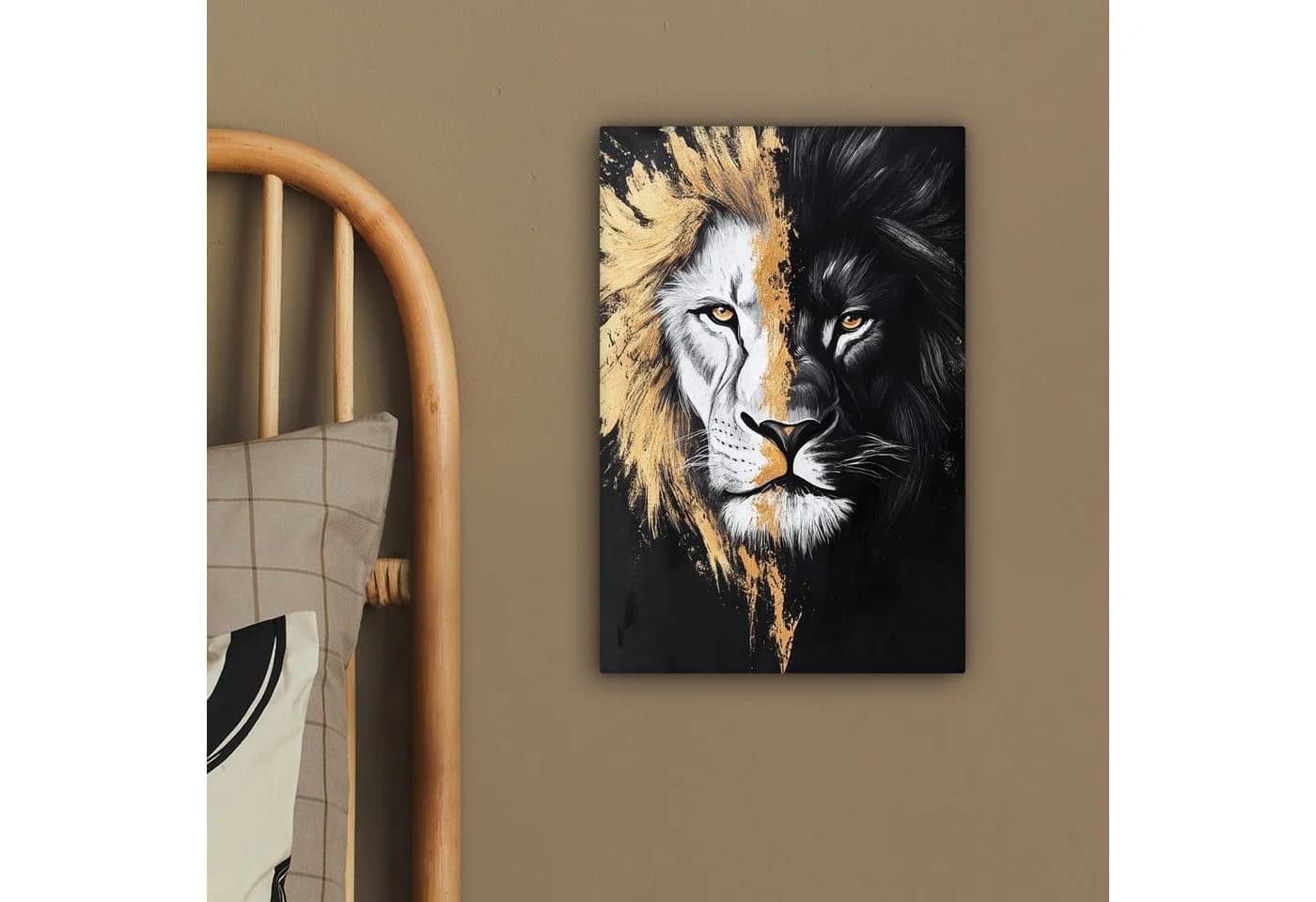 OneMillionCanvasses® Leinwandbild Löwe Split Schwarz Weiß Gold - Bild 4