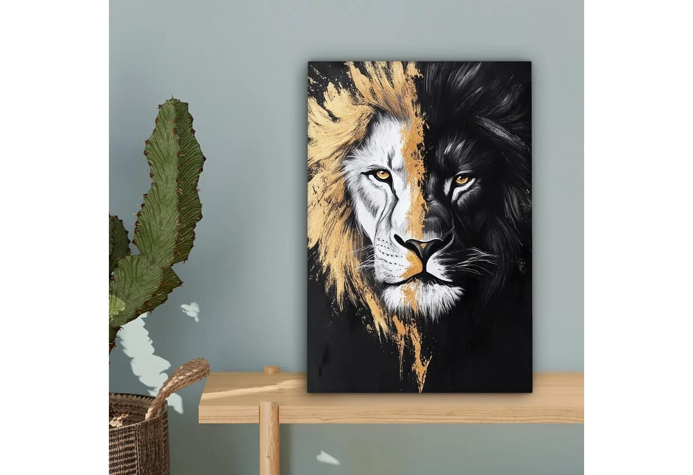 OneMillionCanvasses® Leinwandbild Löwe Split Schwarz Weiß Gold - Bild 5