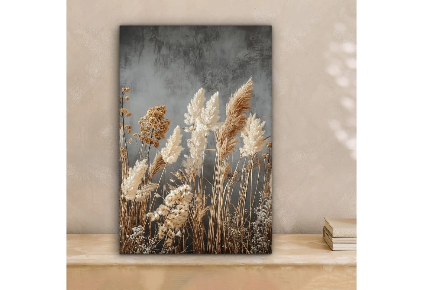 OneMillionCanvasses® Leinwandbild Getrocknete Feldblumen Grau Beton