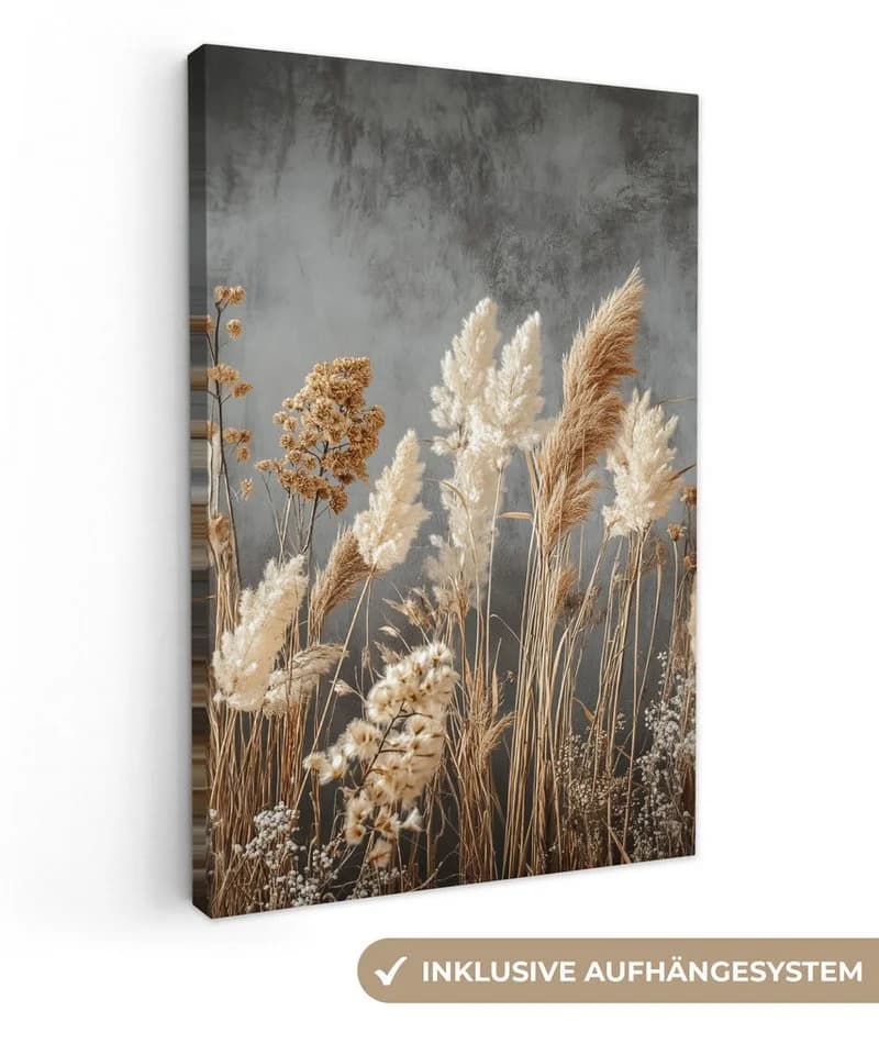 OneMillionCanvasses® Leinwandbild Getrocknete Feldblumen Grau Beton - Bild 2
