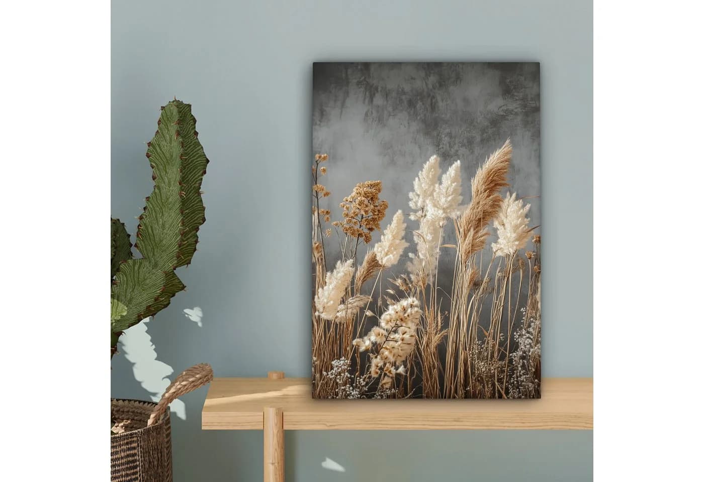 OneMillionCanvasses® Leinwandbild Getrocknete Feldblumen Grau Beton - Bild 5