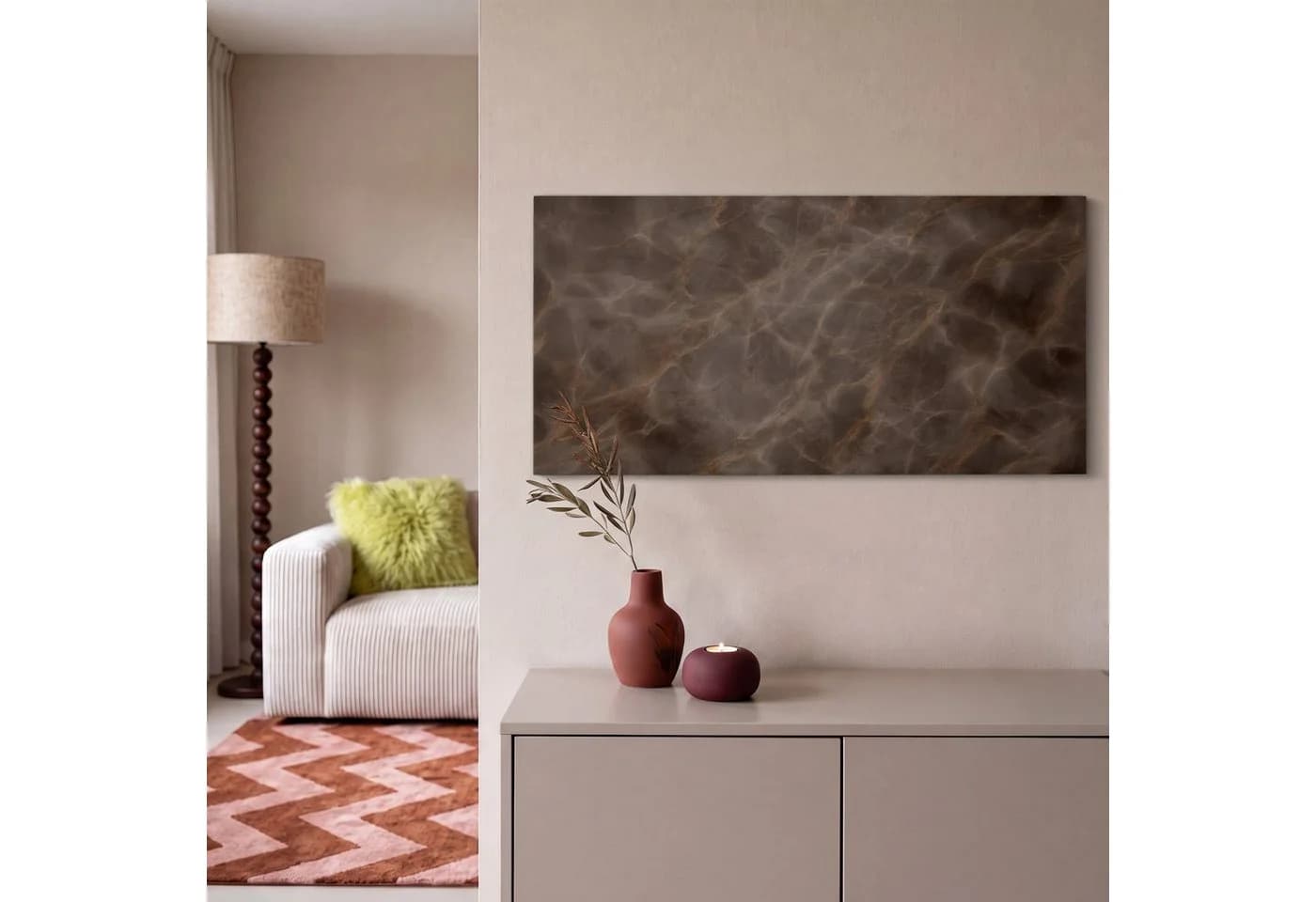 OneMillionCanvasses® Leinwandbild Panorama Brauner Marmor - Organisch - Naturstein, Fotodruck (1 St), Wandbild, Deko Schlafzimmer Wohnzimmer Flur