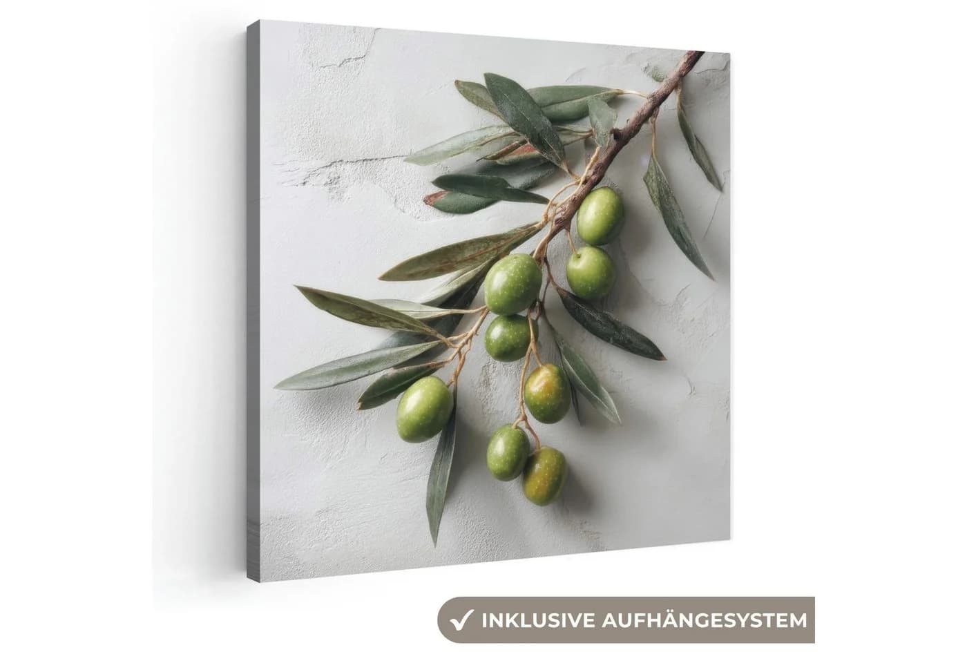 OneMillionCanvasses® Leinwandbild Olivenzweig - Beton - Mediterran, Fotodruck 20x20 cm - Bild 2