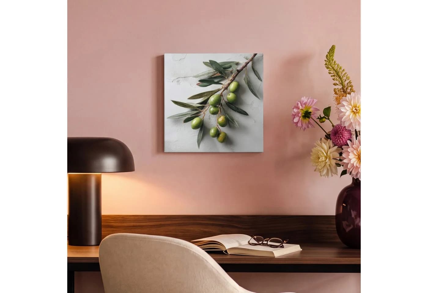 OneMillionCanvasses® Leinwandbild Olivenzweig - Beton - Mediterran, Fotodruck 20x20 cm - Bild 4
