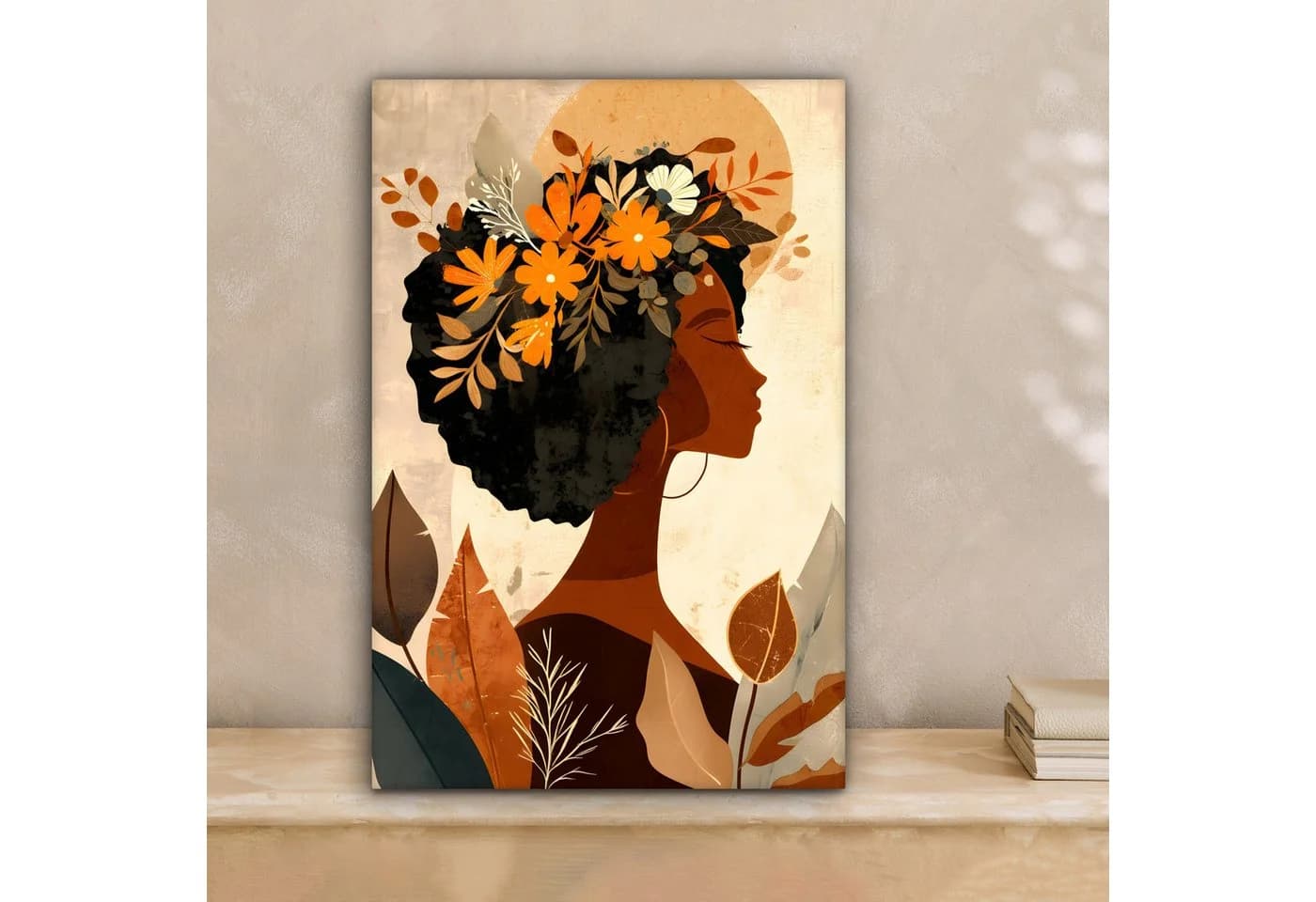 OneMillionCanvasses® Leinwandbild Frau Blumen Beige Wanddekoration