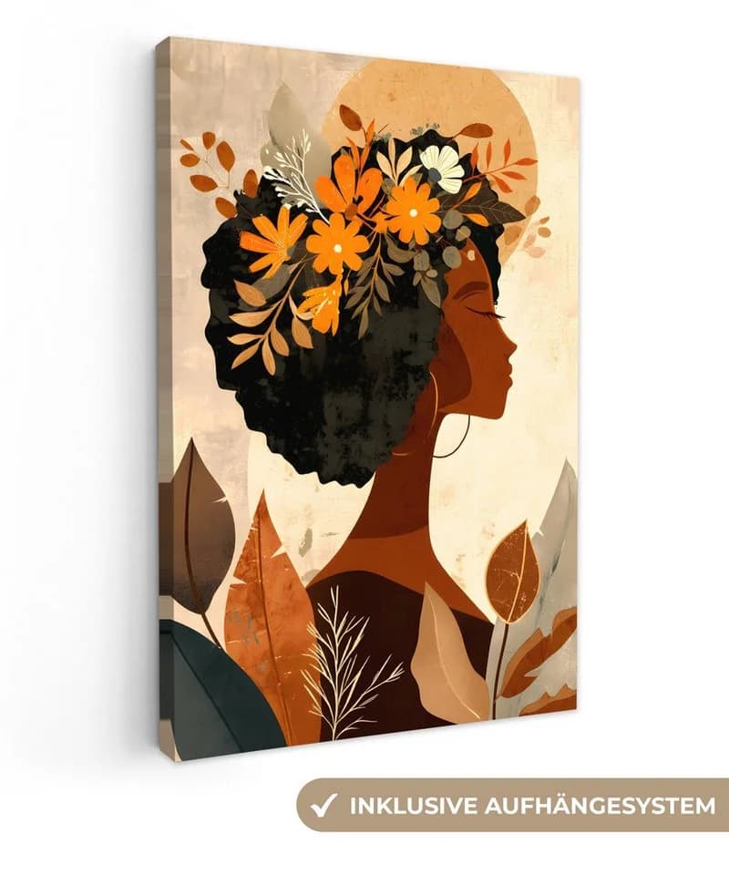 OneMillionCanvasses® Leinwandbild Frau Blumen Beige Wanddekoration - Bild 2