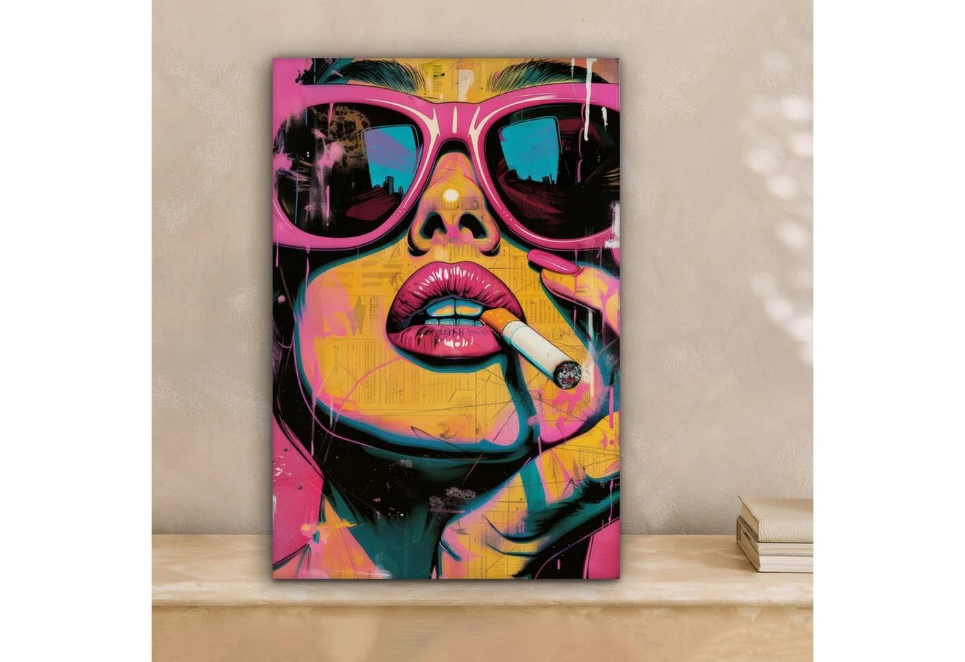 OneMillionCanvasses® Leinwandbild Abstraktes Porträt Frau Rosa Sonnenbrille