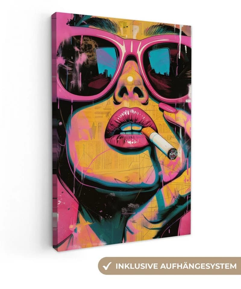 OneMillionCanvasses® Leinwandbild Abstraktes Porträt Frau Rosa Sonnenbrille - Bild 2