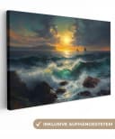 OneMillionCanvasses® Leinwandbild Meer Sonne Wellen Felsen Leinwand Bild 2