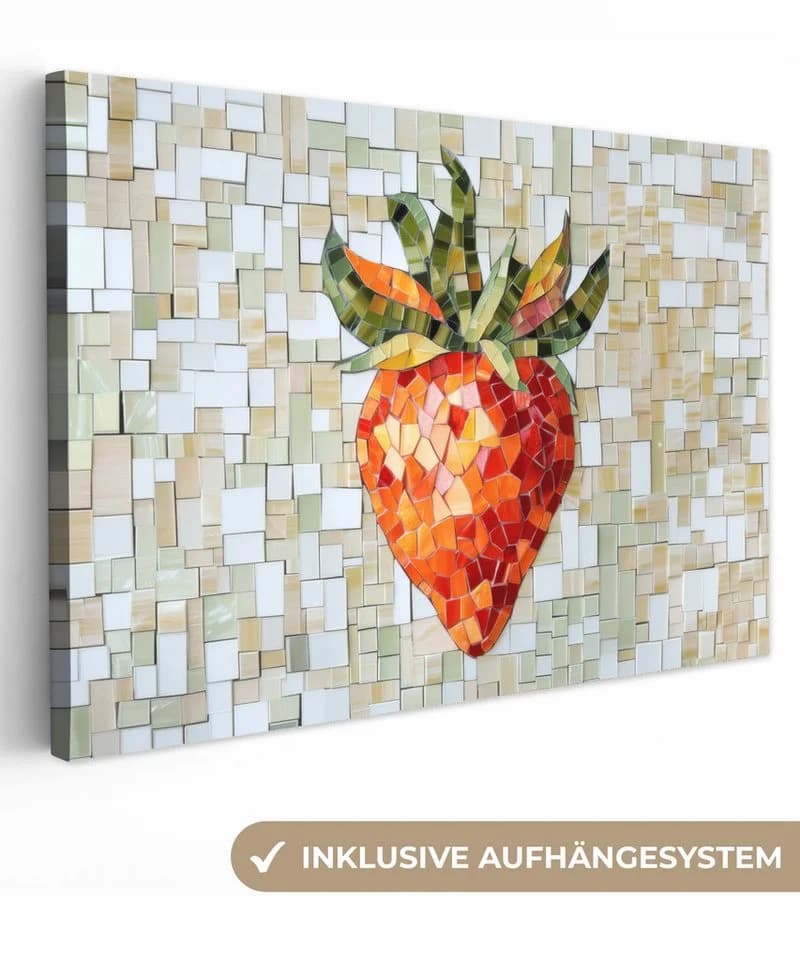 OneMillionCanvasses® Leinwandbild Erdbeere Mosaik Rot 30x20 cm - Bild 2