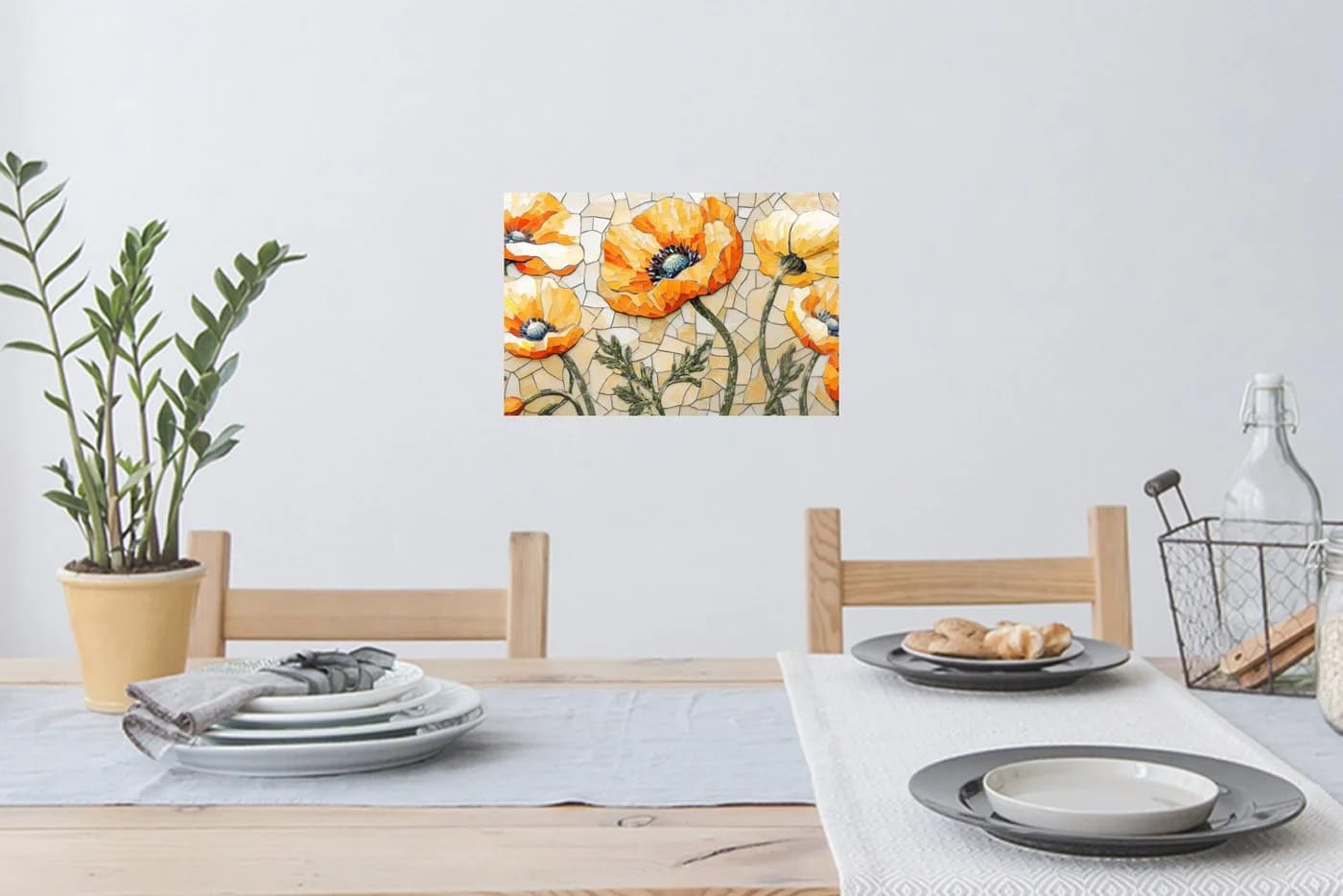 MuchoWow Wandsticker Mohnblumen Orange Mosaik Selbstklebend