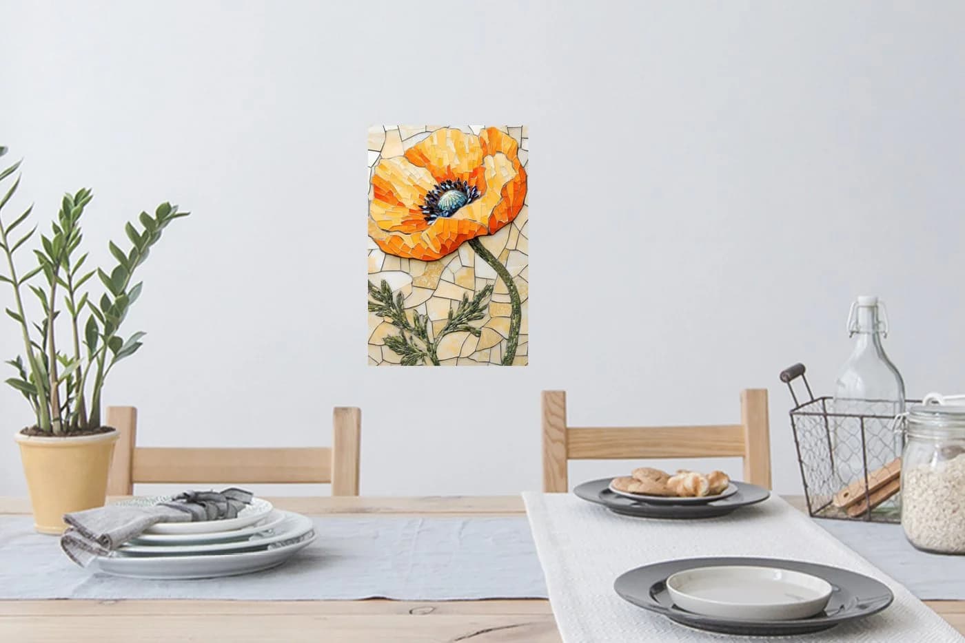 MuchoWow Wandsticker Mohnblumen Orange Mosaik Selbstklebend