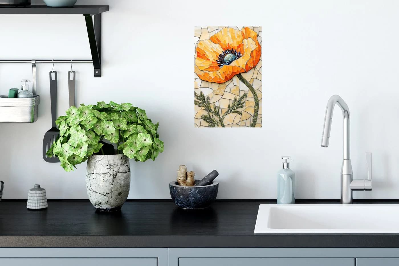 MuchoWow Wandsticker Mohnblumen Orange Mosaik Selbstklebend - Bild 3