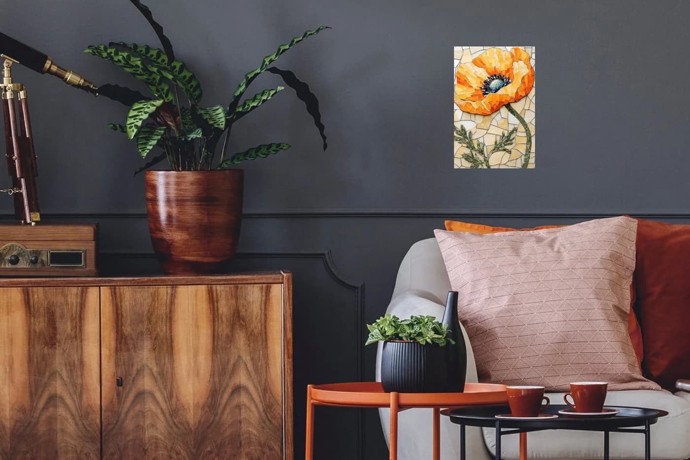 MuchoWow Wandsticker Mohnblumen Orange Mosaik Selbstklebend - Bild 4